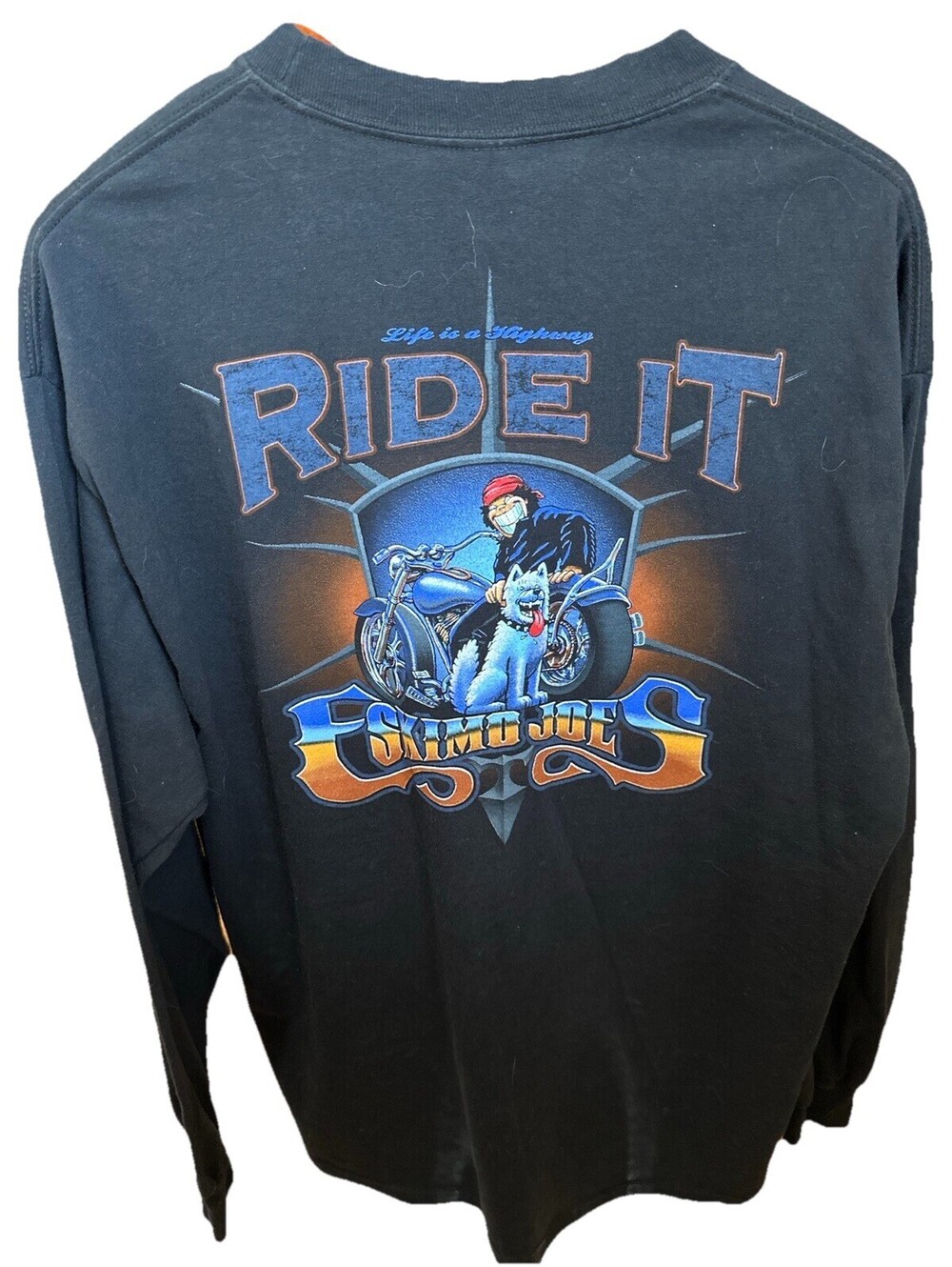 Vintage Eskimó Joe’s Ride It Biker Dog Graphic T Black XL Long Sleeve Motorcycle